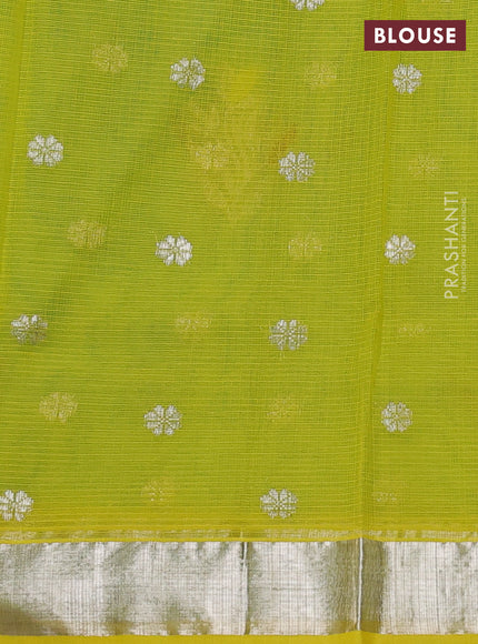 Pure zari kota silk saree teal green and lime yellow with zari woven buttas and zari woven border