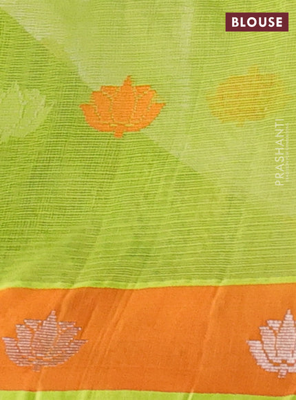 Pure zari kota silk saree pista green and orange with allover thread & silver zari woven buttas and rettapet silver zari woven buttas