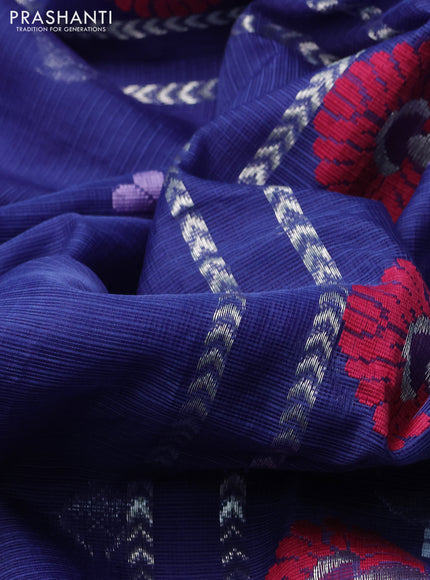 Pure zari kota silk saree blue and pink with allover thread & silver zari woven buttas and zari woven border