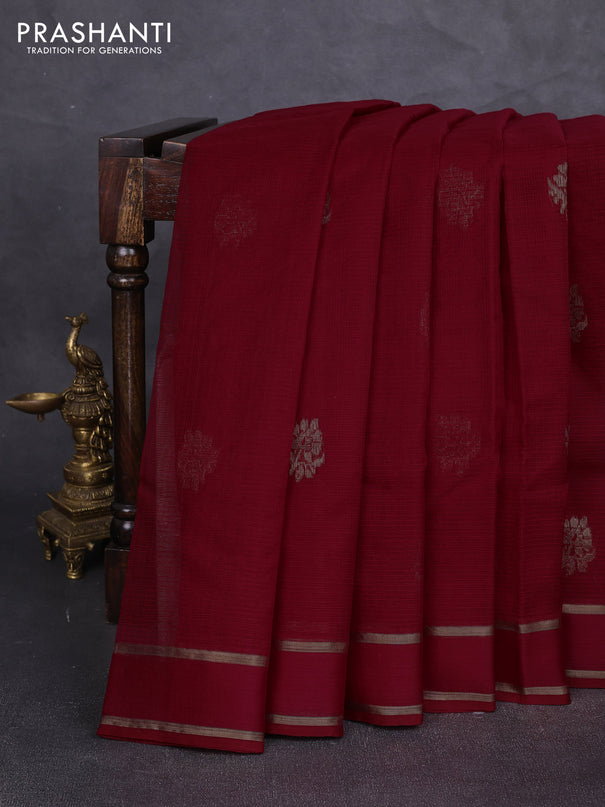 Pure zari kota silk saree maroon with allover zari woven buttas and rettapet zari woven border