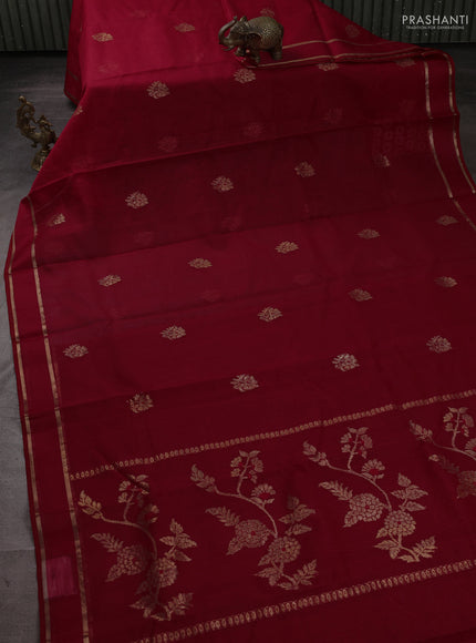Pure zari kota silk saree maroon with allover zari woven buttas and rettapet zari woven border