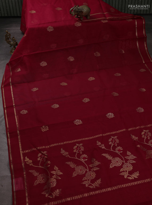 Pure zari kota silk saree maroon with allover zari woven buttas and rettapet zari woven border