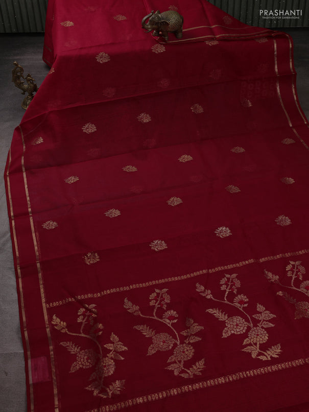 Pure zari kota silk saree maroon with allover zari woven buttas and rettapet zari woven border