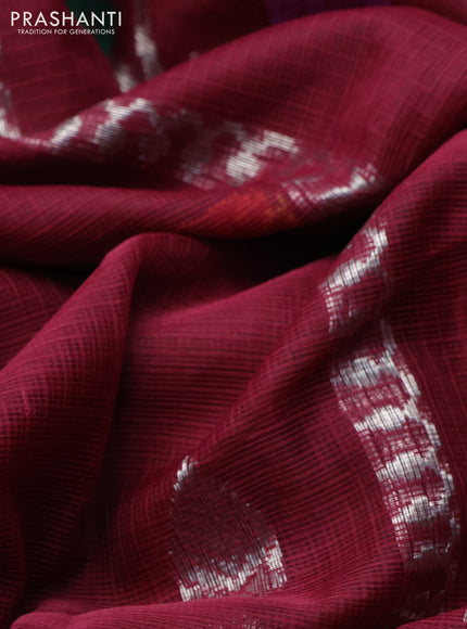 Pure zari kota silk saree wine shade and green with allover silver zari weaves & thread woven buttas and zari woven border