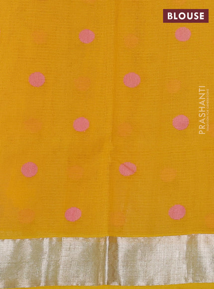 Pure zari kota silk saree peach orange and yellow with allover silver zari woven buttas and zari woven border