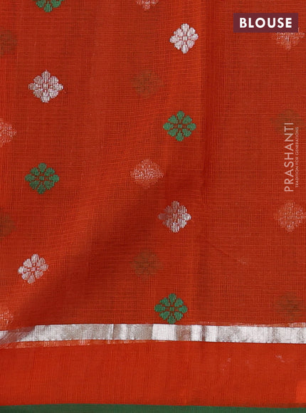 Pure zari kota silk saree coffee brown and orange with allover silver zari weaves & thread woven buttas and zari woven simple border