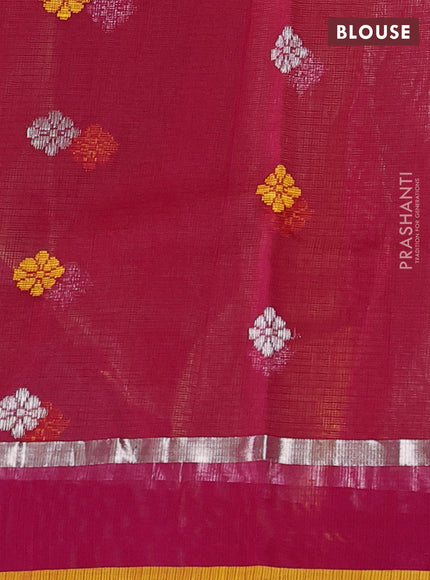 Pure zari kota silk saree pastel green and pink with allover silver & thread woven buttas and silver zari woven simple border