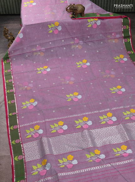 Pure zari kota silk saree dual shade of pink and green with allover silver & thread woven buttas and rettapet zari woven border