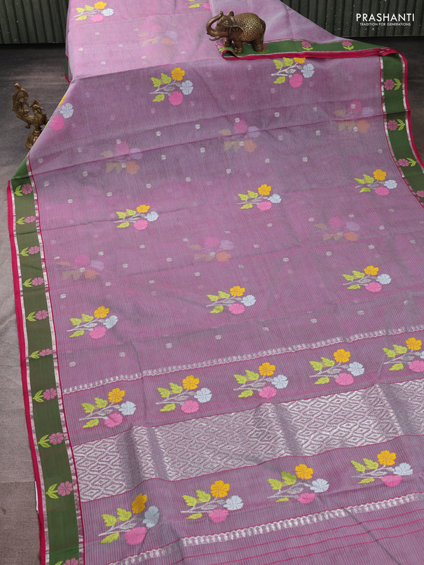 Pure zari kota silk saree dual shade of pink and green with allover silver & thread woven buttas and rettapet zari woven border