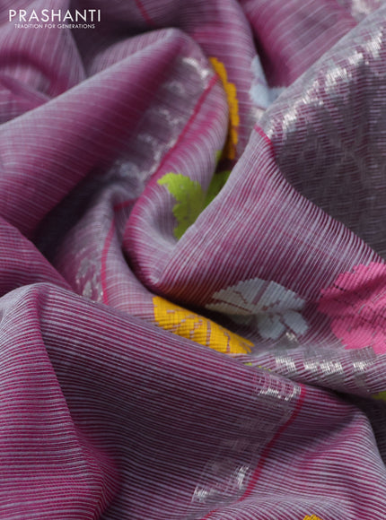 Pure zari kota silk saree dual shade of pink and green with allover silver & thread woven buttas and rettapet zari woven border