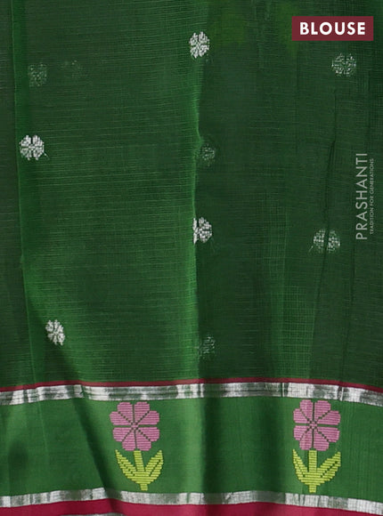 Pure zari kota silk saree dual shade of pink and green with allover silver & thread woven buttas and rettapet zari woven border