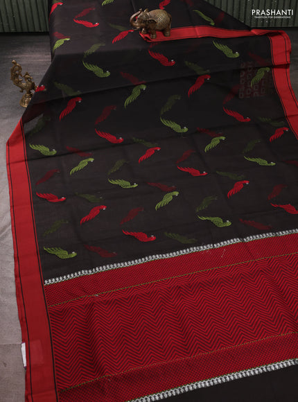 Pure zari kota silk saree black and red with allover thread woven buttas and rettapet border