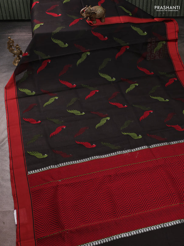 Pure zari kota silk saree black and red with allover thread woven buttas and rettapet border