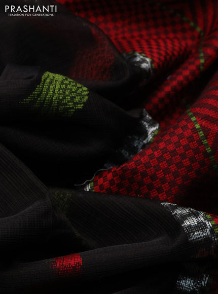 Pure zari kota silk saree black and red with allover thread woven buttas and rettapet border