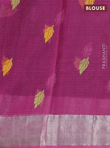 Pure zari kota silk saree coffee brown and pink with allover thread & zari woven buttas and silver zari woven border