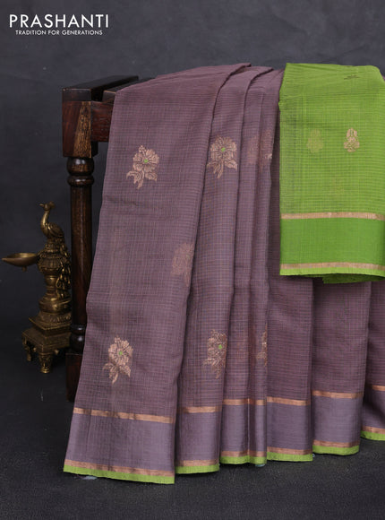 Pure zari kota silk saree rosy brown and light green with allover zari woven buttas and rettapet zari woven border