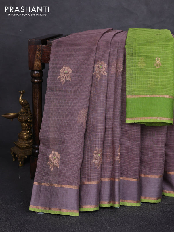 Pure zari kota silk saree rosy brown and light green with allover zari woven buttas and rettapet zari woven border