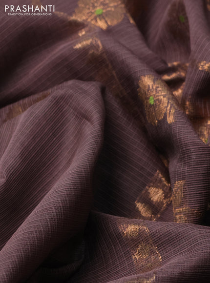 Pure zari kota silk saree rosy brown and light green with allover zari woven buttas and rettapet zari woven border
