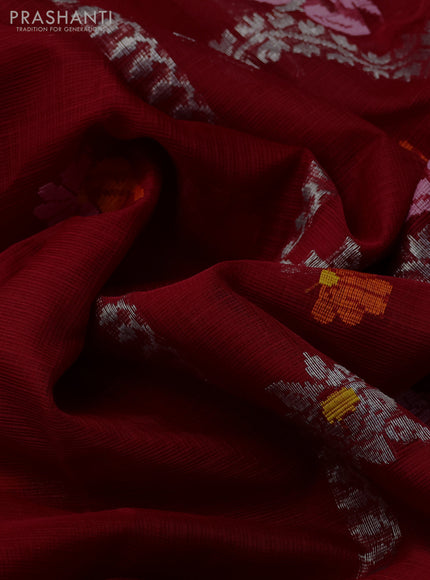 Pure zari kota silk saree maroon and green with allover silver & thread woven buttas and woven butta border