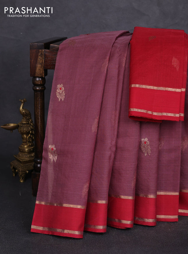 Pure zari kota silk saree rosy brown and maroon with allover silver zari woven buttas and rettapet zari woven border