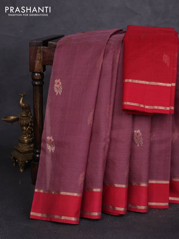 Pure zari kota silk saree rosy brown and maroon with allover silver zari woven buttas and rettapet zari woven border