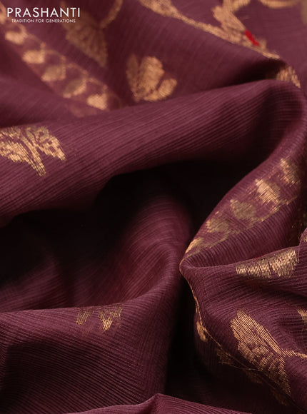 Pure zari kota silk saree rosy brown and maroon with allover silver zari woven buttas and rettapet zari woven border