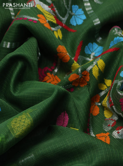 Pure zari kota silk saree green and pink with allover thread & zari woven buttas and rettapet thread woven borde