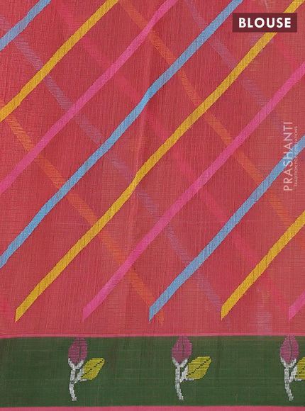 Pure zari kota silk saree green and pink with allover thread & zari woven buttas and rettapet thread woven borde