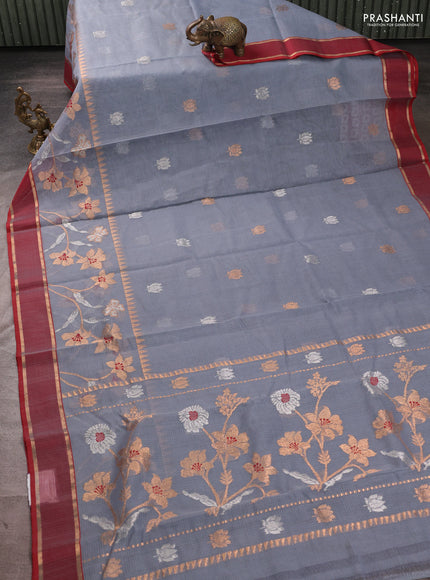 Pure zari kota silk saree grey and maroon with allover silver & zari woven buttas and rettapet zari woven border