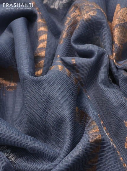 Pure zari kota silk saree grey and maroon with allover silver & zari woven buttas and rettapet zari woven border