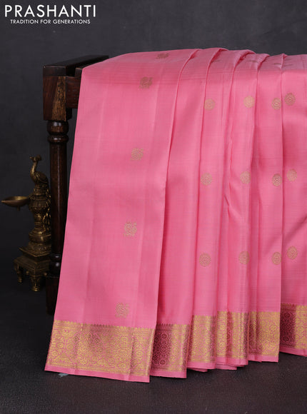 Pure kanchipuram silk saree pastel pink with annam zari woven buttas and zari woven border