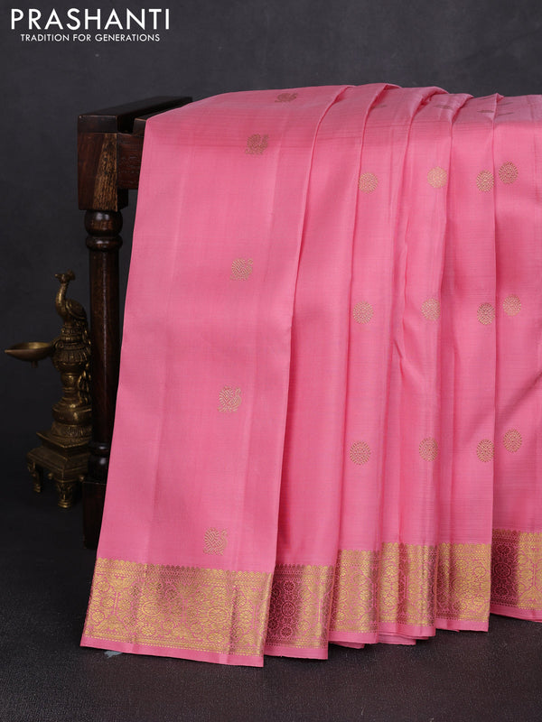 Pure kanchipuram silk saree pastel pink with annam zari woven buttas and zari woven border