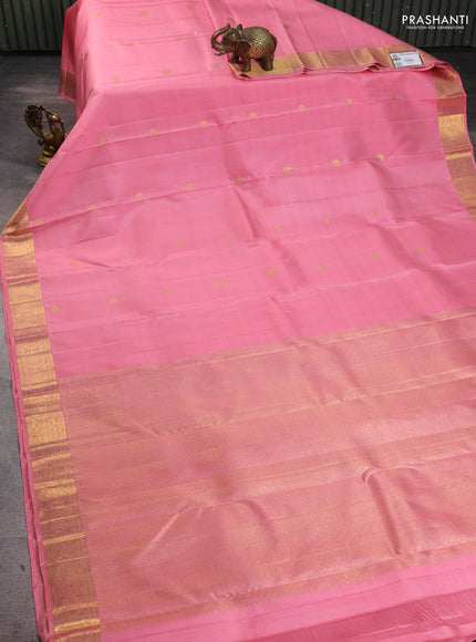 Pure kanchipuram silk saree pastel pink with annam zari woven buttas and zari woven border