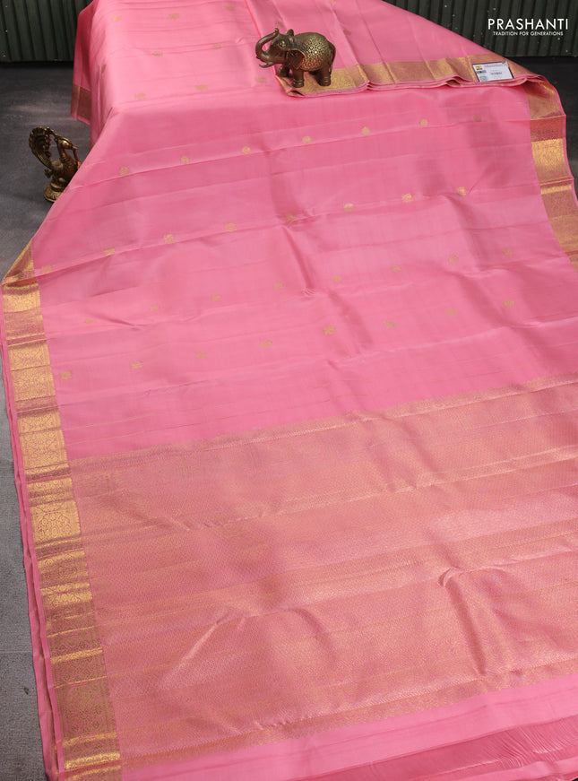 Pure kanchipuram silk saree pastel pink with annam zari woven buttas and zari woven border
