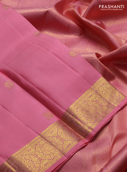 Pure kanchipuram silk saree pastel pink with annam zari woven buttas and zari woven border