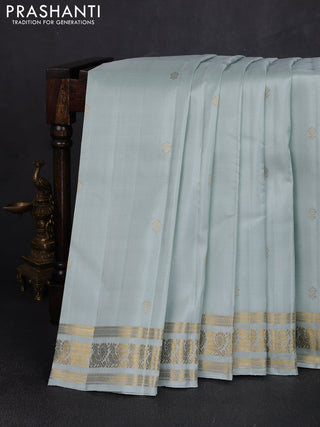 Pure kanchipuram silk saree pastel shade with zari woven buttas and annam zari woven border