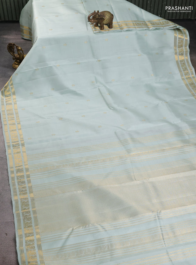 Pure kanchipuram silk saree pastel shade with zari woven buttas and annam zari woven border
