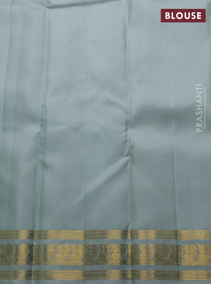 Pure kanchipuram silk saree pastel shade with zari woven buttas and annam zari woven border