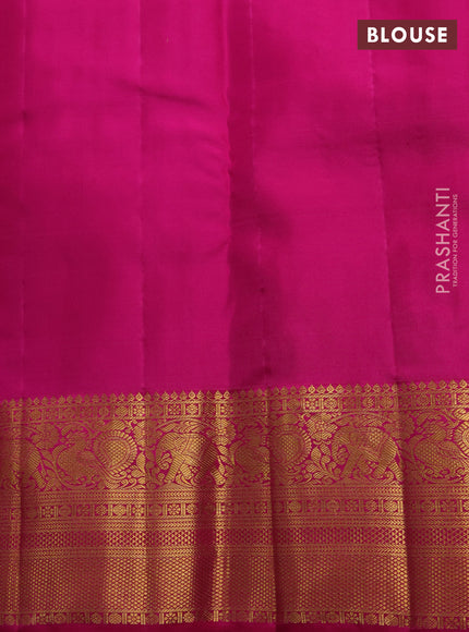 Pure kanchipuram silk saree sunset orange and pink with allover checked pattern and long zari woven border