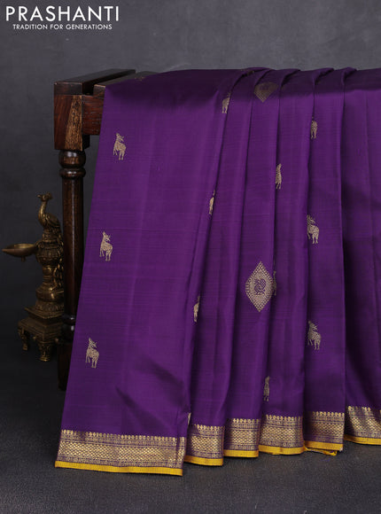 Pure kanchipuram silk saree purple with zari woven buttas and small zari woven border