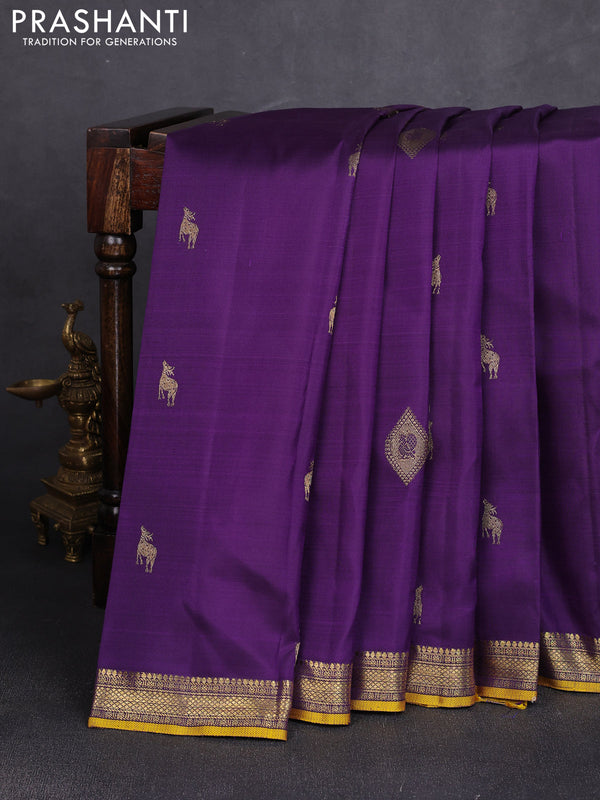 Pure kanchipuram silk saree purple with zari woven buttas and small zari woven border