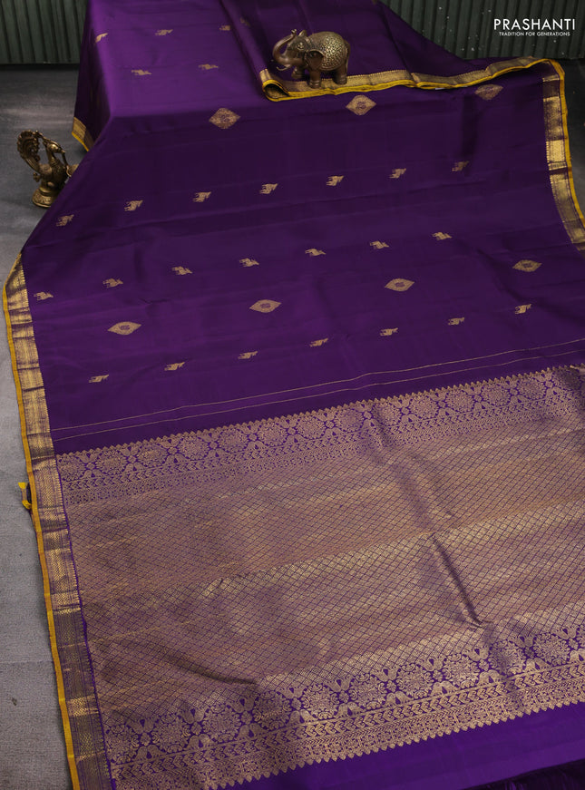 Pure kanchipuram silk saree purple with zari woven buttas and small zari woven border