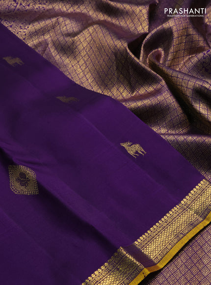 Pure kanchipuram silk saree purple with zari woven buttas and small zari woven border