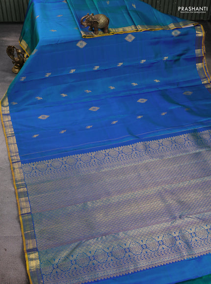 Pure kanchipuram silk saree dual shade of bluish green with zari woven buttas and small zari woven border