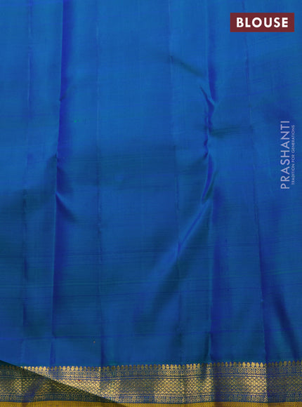 Pure kanchipuram silk saree dual shade of bluish green with zari woven buttas and small zari woven border