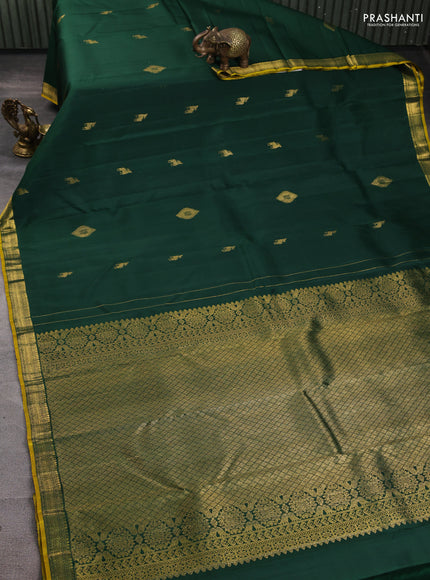 Pure kanchipuram silk saree dark green with zari woven buttas and small zari woven border
