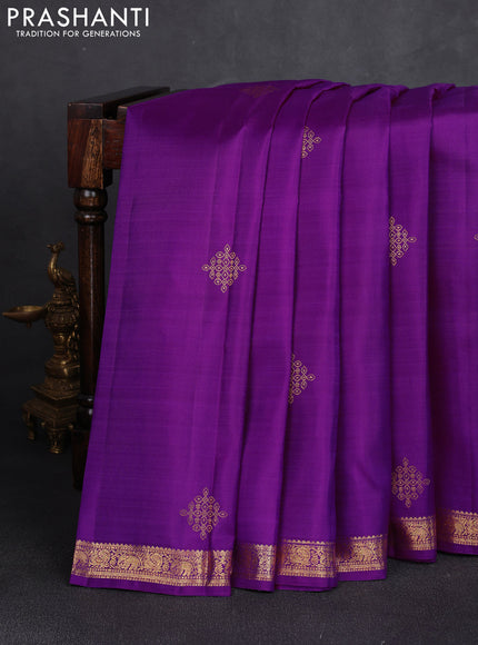 Pure kanchipuram silk saree purple with zari woven buttas and small zari woven border
