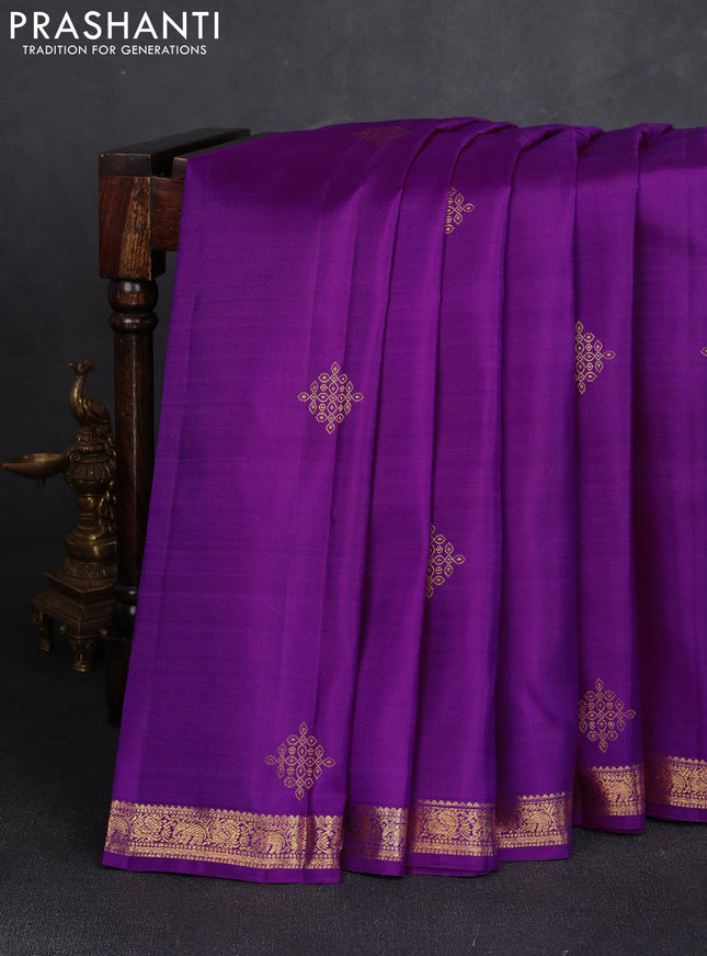 Pure kanchipuram silk saree purple with zari woven buttas and small zari woven border