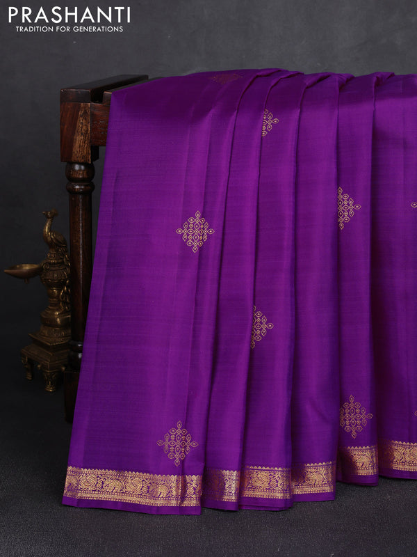 Pure kanchipuram silk saree purple with zari woven buttas and small zari woven border