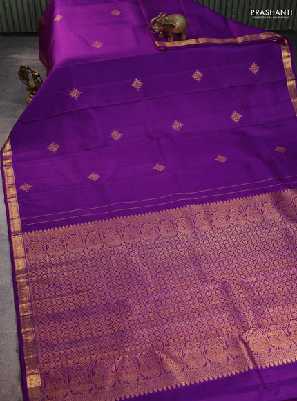 Pure kanchipuram silk saree purple with zari woven buttas and small zari woven border
